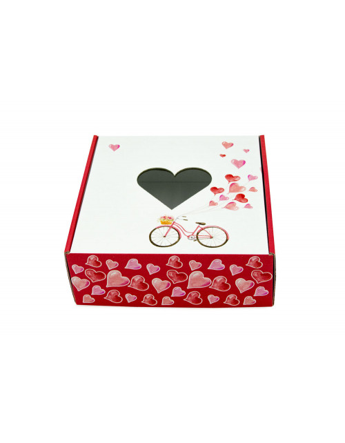 Dovanų dėžutė valentino dienai su langeliu širdelės formos ir dviračiu