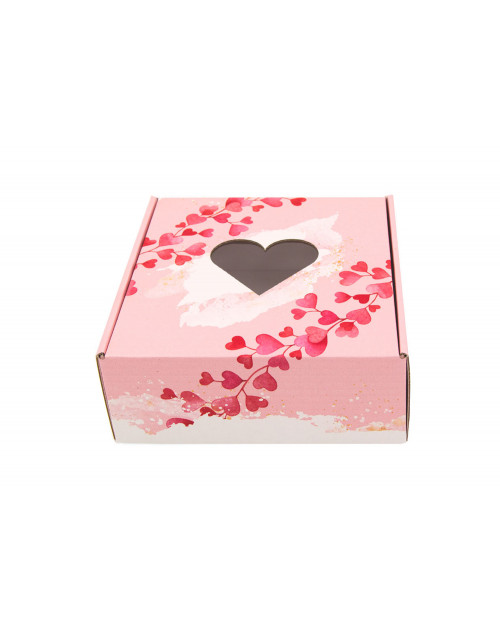 Rausva Valentino dienos dovanų dėžutė su širdelės formos langeliu