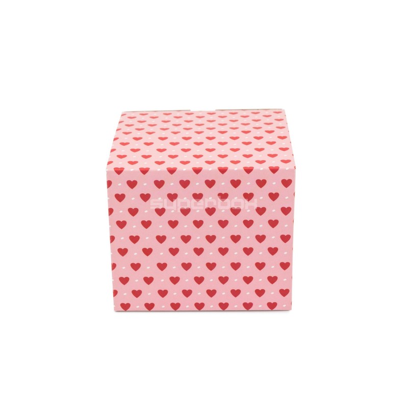 Square Cube-Shaped Pink Box with Hearts