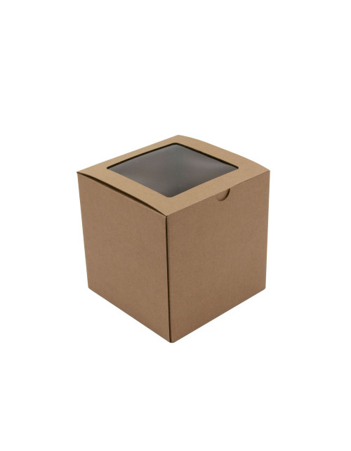 Ruda gofruoto kartono kubo formos dovanų dėžutė su langeliu