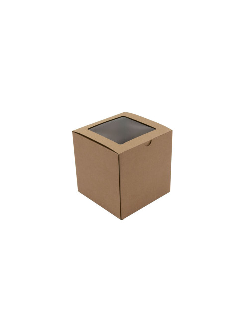Ruda gofruoto kartono kubo formos dovanų dėžutė su langeliu