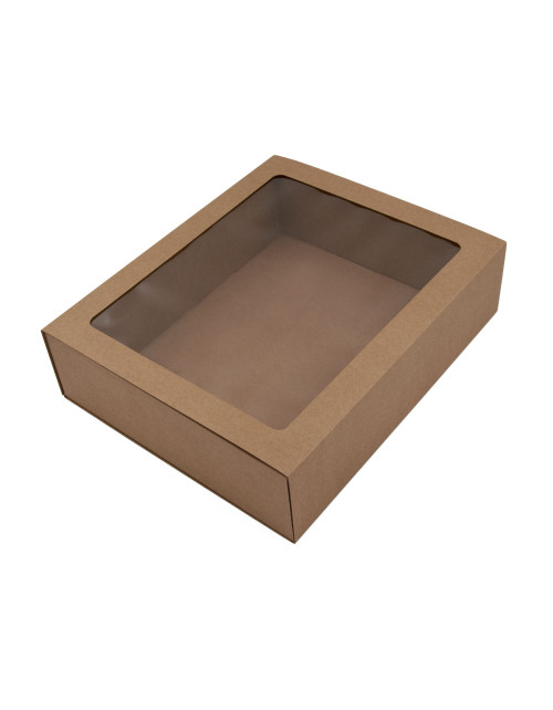 Подарочная коробка-слайдер коричневого цвета с окошком