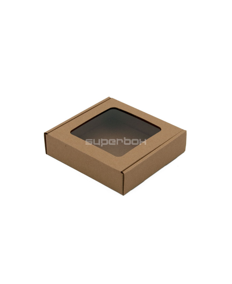Ruda plokščia kvadratinė dėžutė 3 cm gylio su langeliu