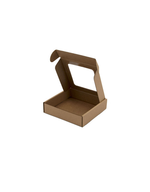 Brown Low Height Square Box Depth of 3 cm with Clear Window for Small Items