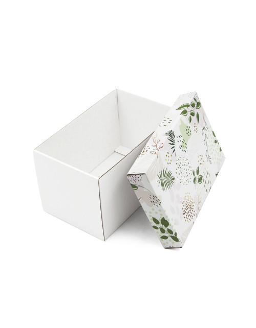 Balta gili dovanų dėžutė su dangteliu, LAPŲ LIETUS dizainas