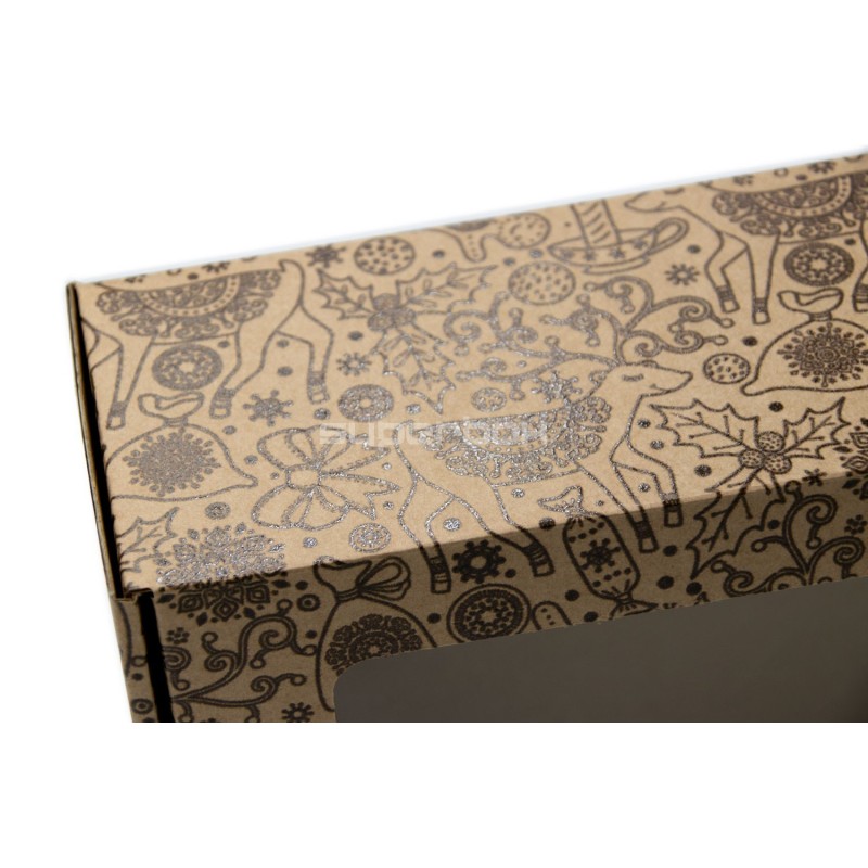 Brown Christmas Box with Glossy Brown Deer Design