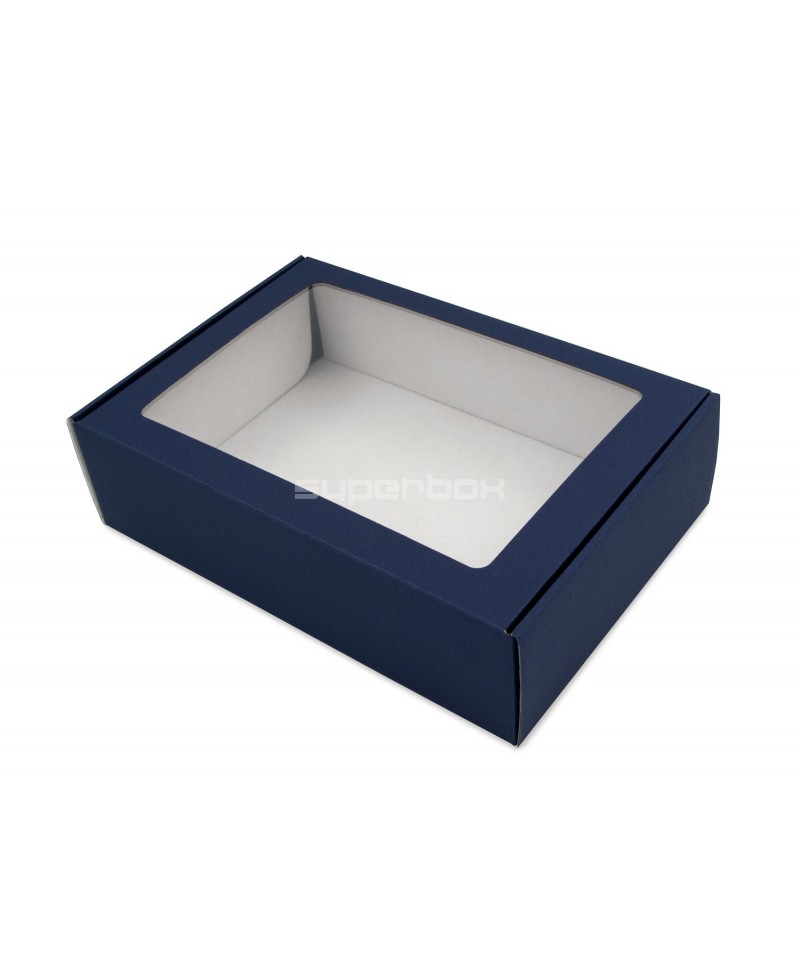 Mėlyna A4 formato dėžutė su PVC langeliu
