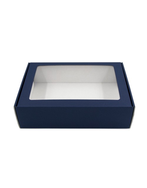 Mėlyna A4 formato dėžutė su PVC langeliu