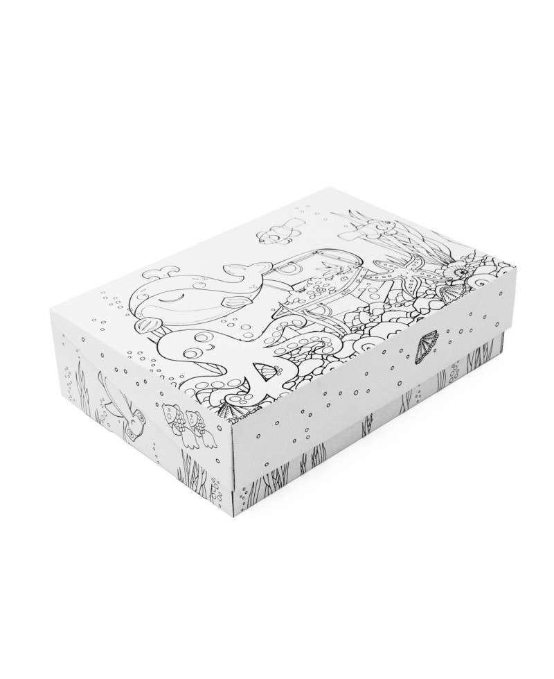 Spalvinama vaikiška dovanų dėžutė su vandenyno dugno iliustracijomis