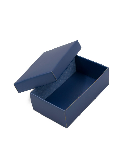 Metalizuotos mėlynos spalvos dovanų dėžutė su dangteliu