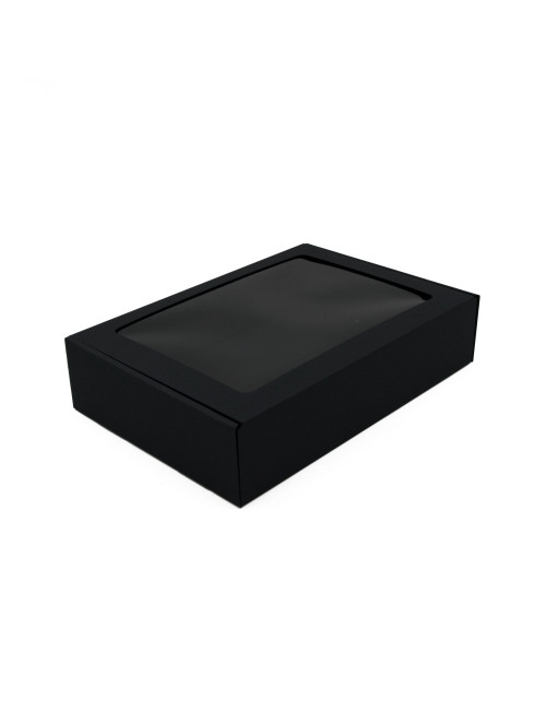 Черная простая в сборке коробка с окном из ПВХ, высота 7 см