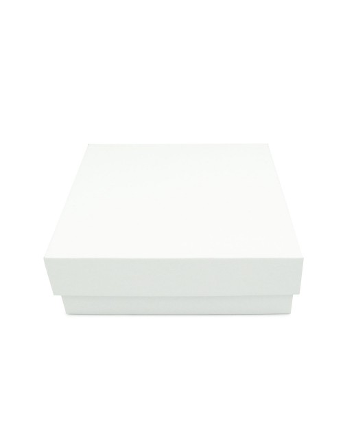 Kvadratinė balta 8 cm aukščio vidutinio dydžio dviejų dalių dėžutė