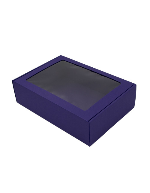 Mėlynos spalvos A4 formato premium dėžutė su langeliu