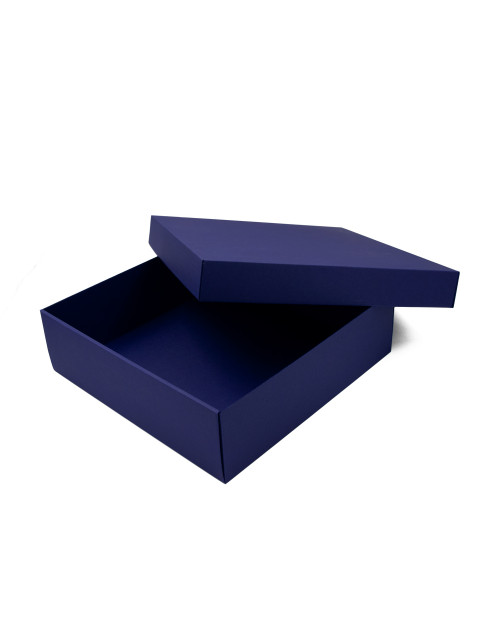 Liela, zila kvadrātveida dāvanu kaste ar augstumu 10 cm