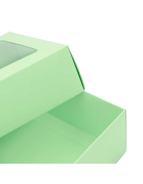 Gaiši zaļa divu gabalu kartona dāvanu kaste ar logu