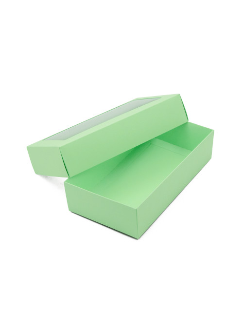 Gaiši zaļa divu gabalu kartona dāvanu kaste ar logu