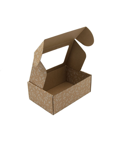 Ruda gili A5 formato dovanų dėžutė su langeliu ir baltų uogų dizainu