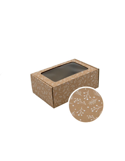 Ruda gili A5 formato dovanų dėžutė su langeliu ir baltų uogų dizainu