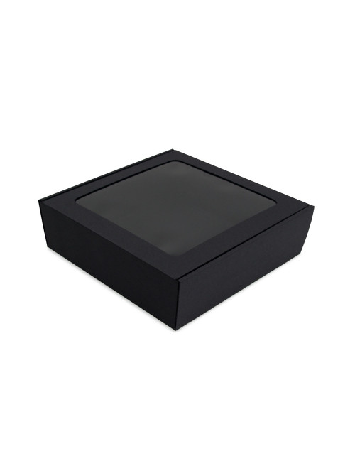 Melna kvadrātveida kaste ar logu, augstums 9 cm