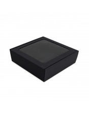 Melna kvadrātveida kaste ar logu, augstums 9 cm