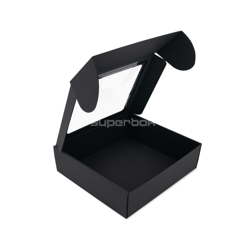 Black Square Box with Window, Height of 9 cm