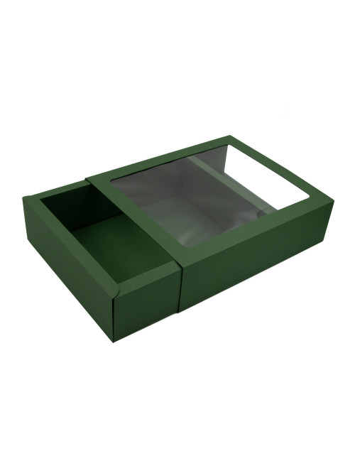 Zaļā luksusa Matchbox stila dāvanu kaste ar logu