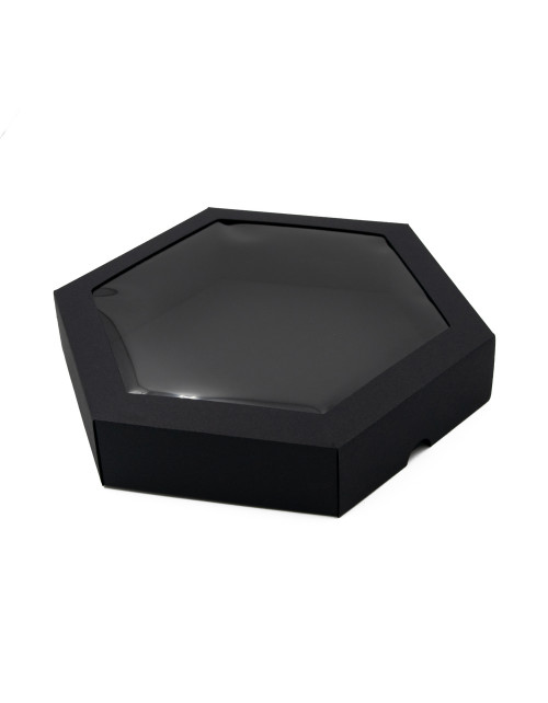 Melna luksusa sešstūra formas dāvanu kastīte ar ieliktni un logu