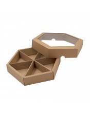 Ruda šešiakampė dovanų dėžutė su 6 skyreliais ir langeliu