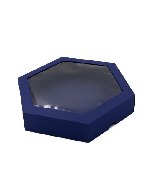 Mėlyna šešiakampė dovanų dėžutė su 6 skyreliais ir langeliu