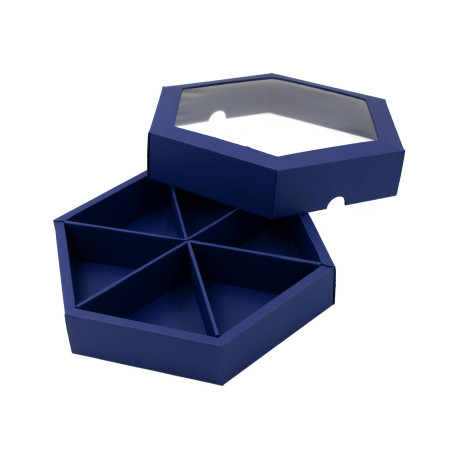 Blue Luxury Hexagon Shape Gift Box with Insert and Window