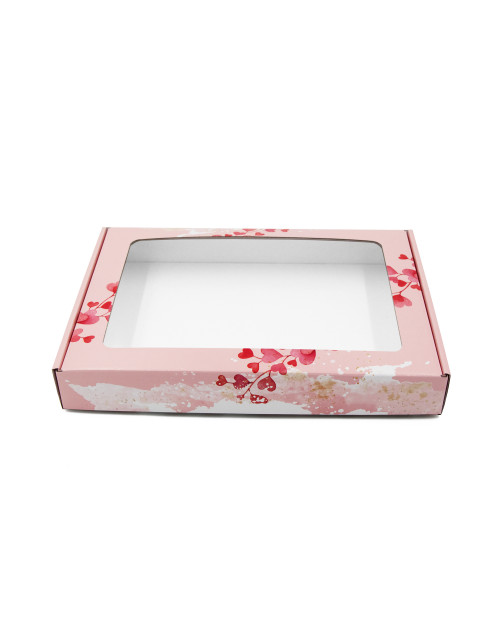 Pink Gift Box with Heart Design and PVC Window