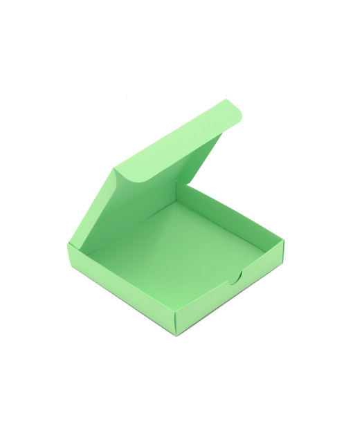 Šviesiai žalia kvadratinė dėžutė įleidžiamu dangteliu iš kartono