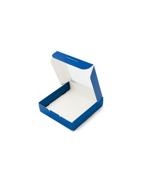 Темно-синяя коробка для печенья с прозрачным окошком