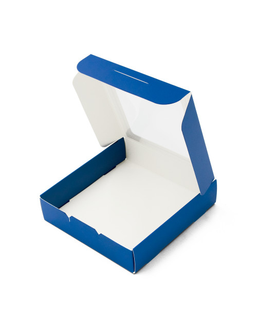 Mėlyna sausainių dėžutė su langeliu