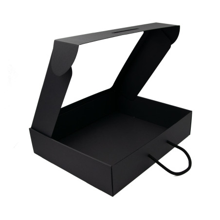 Black Large Gift Box of Suitcase Type with Window and Handle