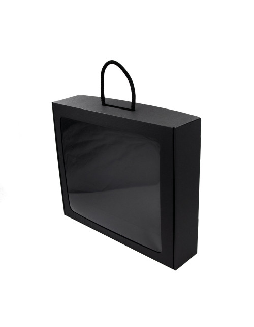 Melna liela čemodāna tipa dāvanu kaste ar logu un rokturi