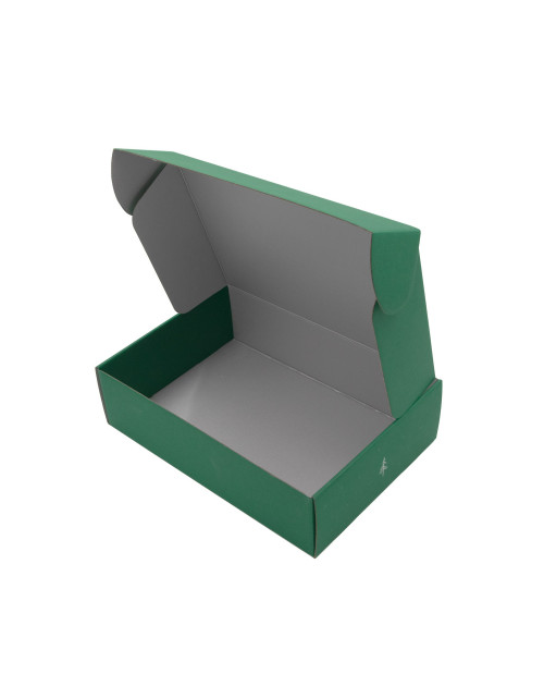 Žalia A4 formato dėžutė su folijuota sidabrine spauda
