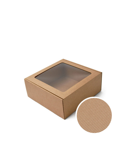 Brown Small Square Box with Window and Line Pattern