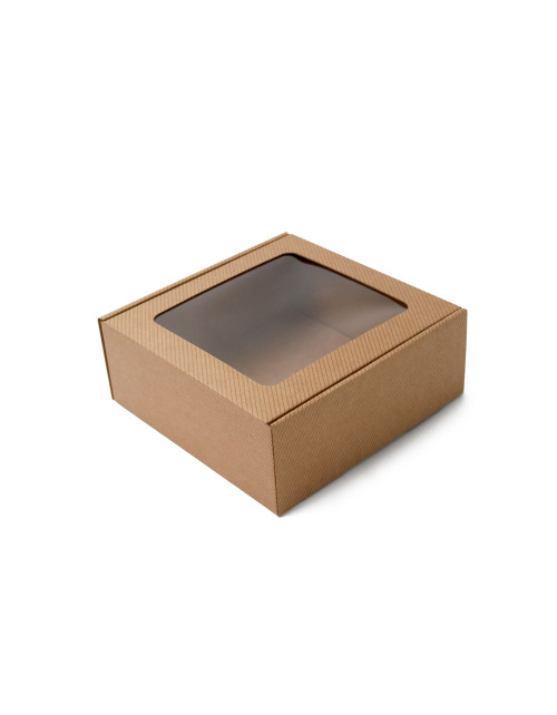 Brown Square Gift Box with Window and Line Pattern