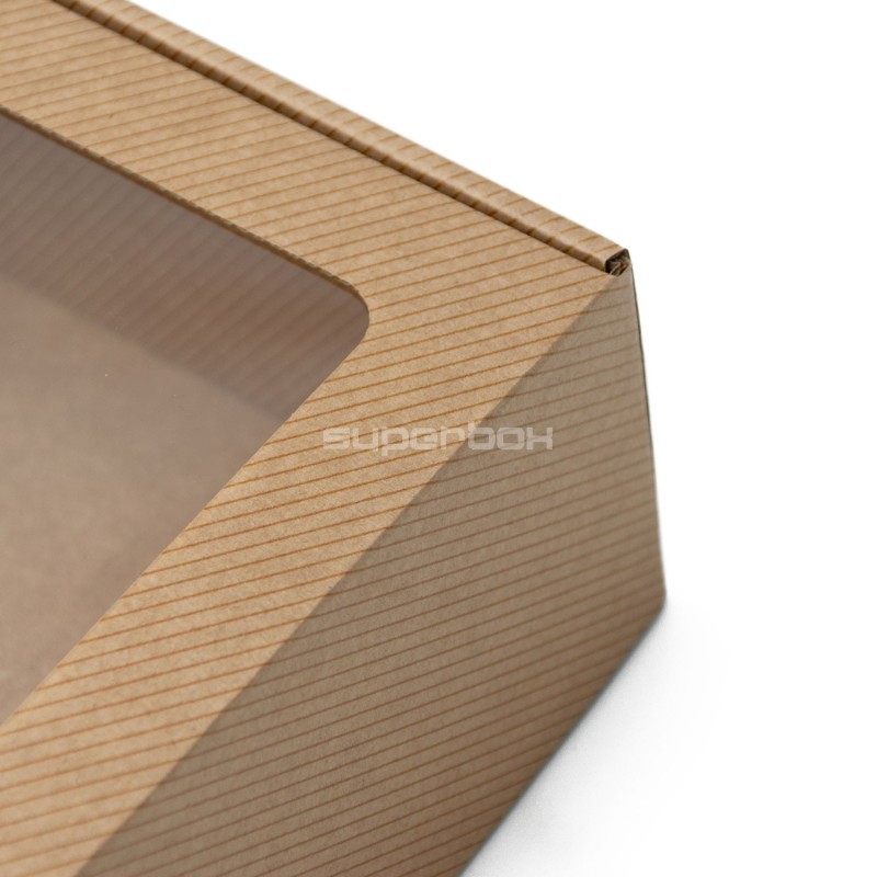 Brown Small Square Box with Window and Line Pattern