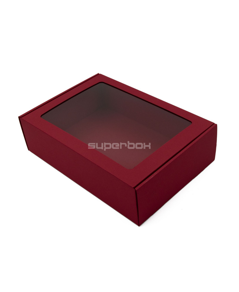 Ярко-красная подарочная коробка формата А4 с окошком