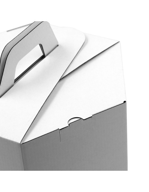 Balta šakočių dovanų dėžė su rankena, 240 mm aukščio