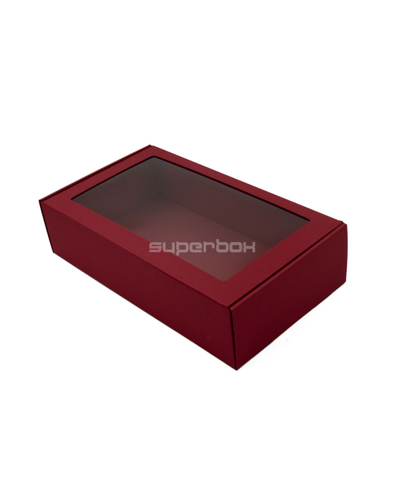 Tamsiai raudona  prailginta dovanų dėžutė su langeliu