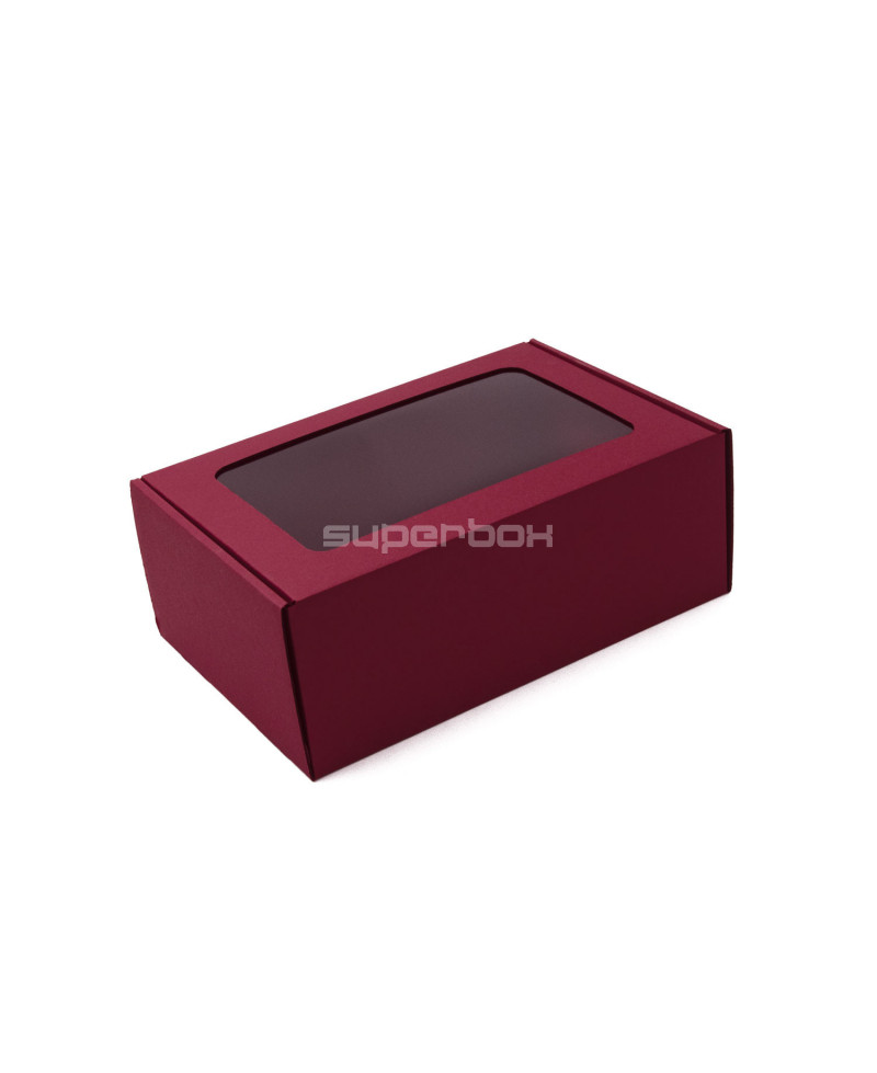 Tamsiai raudona gili A5 formato dovanų dėžutė su langeliu