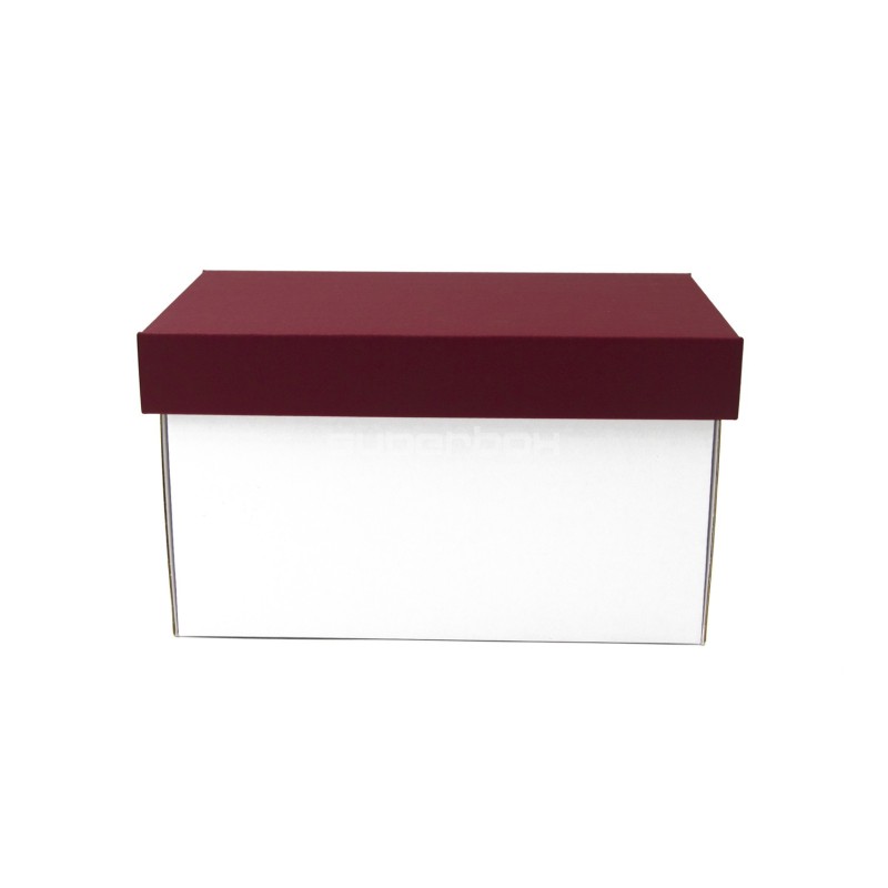 White Very Deep Cardboard Box with Wine Red Lid