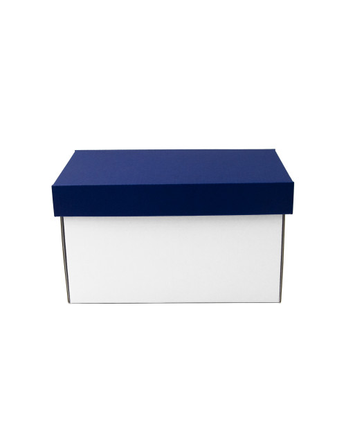 Balta labai gili dovanų dėžutė su mėlynu dangteliu
