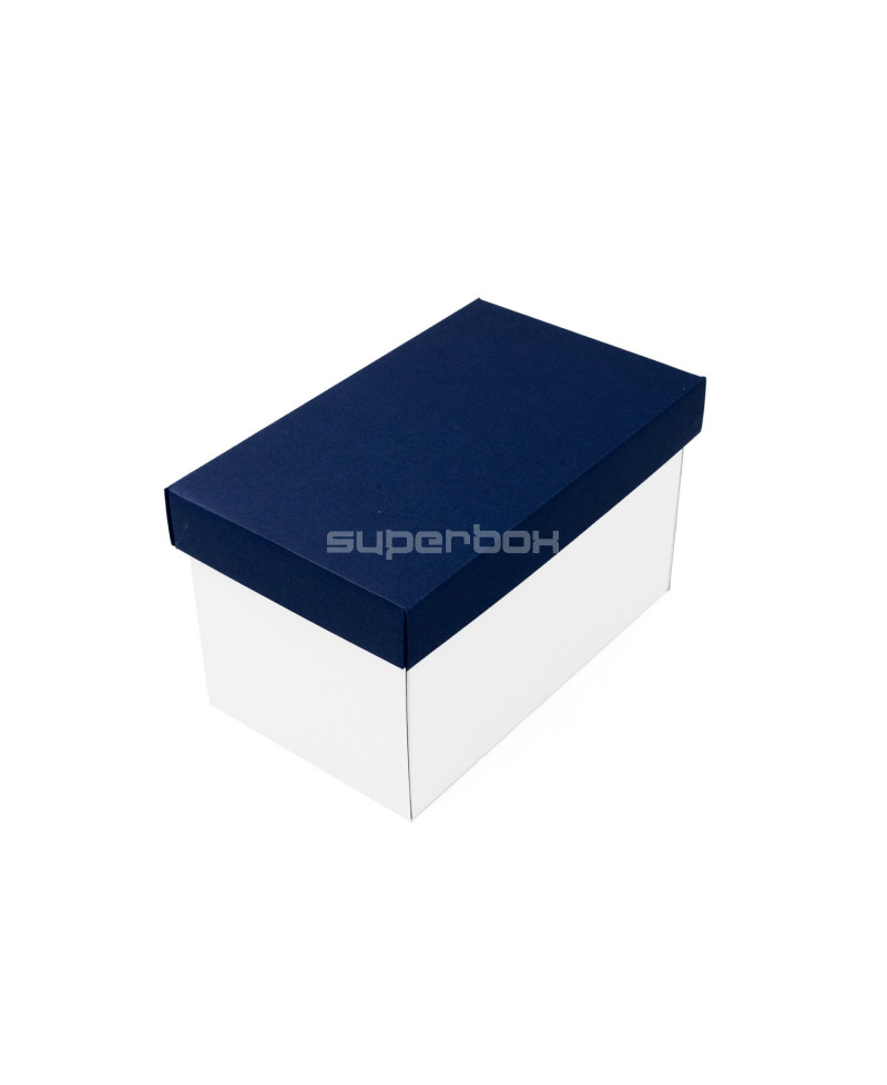 Balta labai gili dovanų dėžutė su tamsiai mėlynu dangteliu
