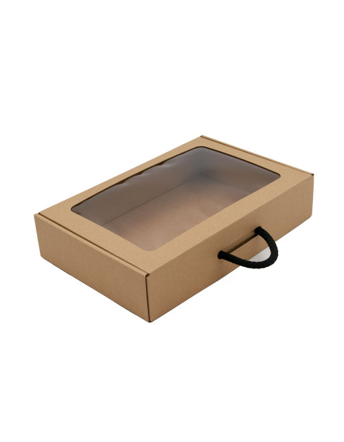 Brown Gift Box - Suitcase with Window and Textile Handle