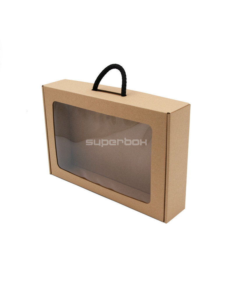 Brown Gift Box - Suitcase with Window and Textile Handle