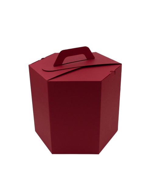 Tamsiai raudona šakočių dovanų dėžė su rankena, 280 mm aukščio